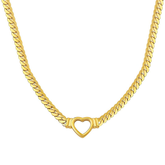 Waterproof gold jewelry heart-shaped pendant necklace with a curb chain.