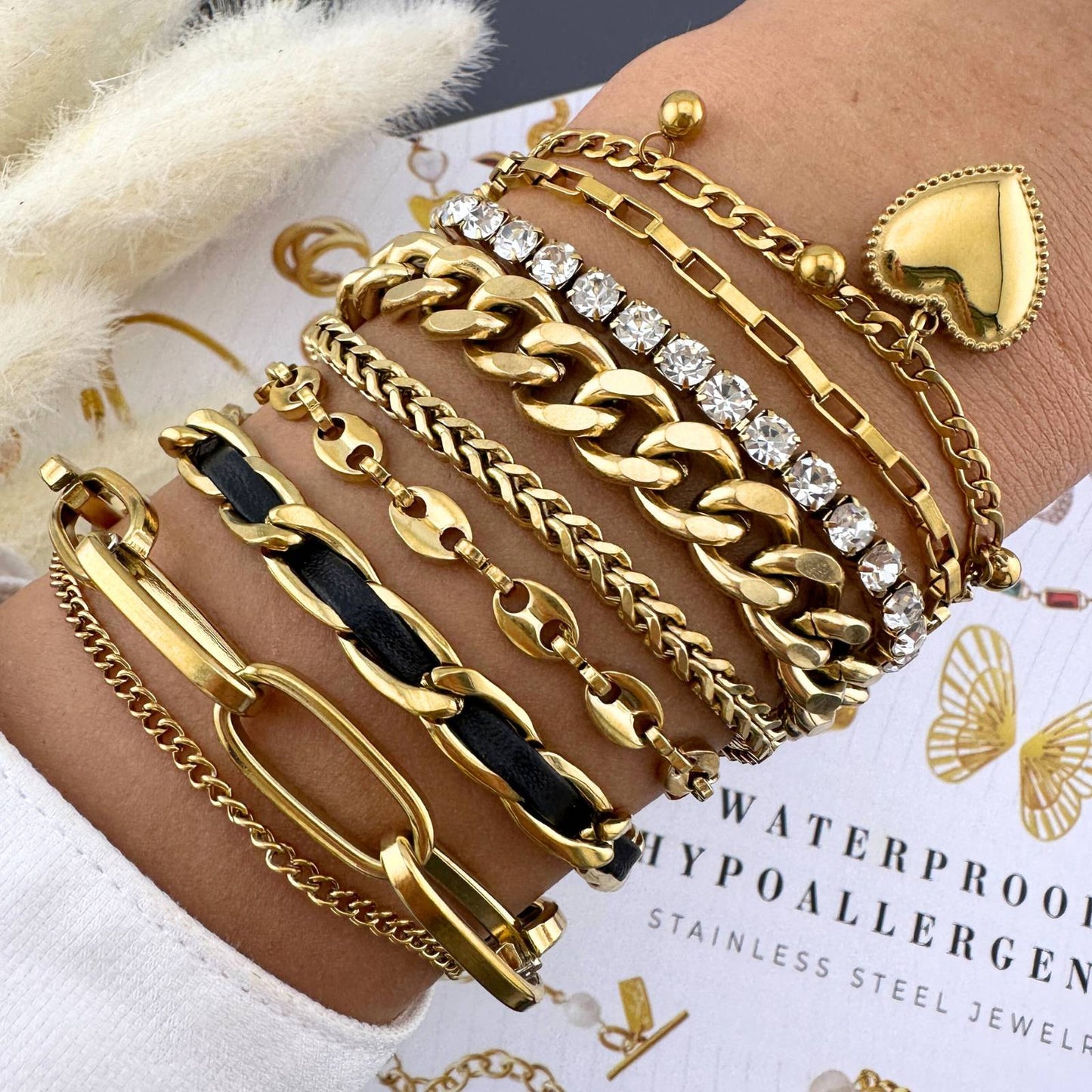 Waterproof Gold bracelet stack on model