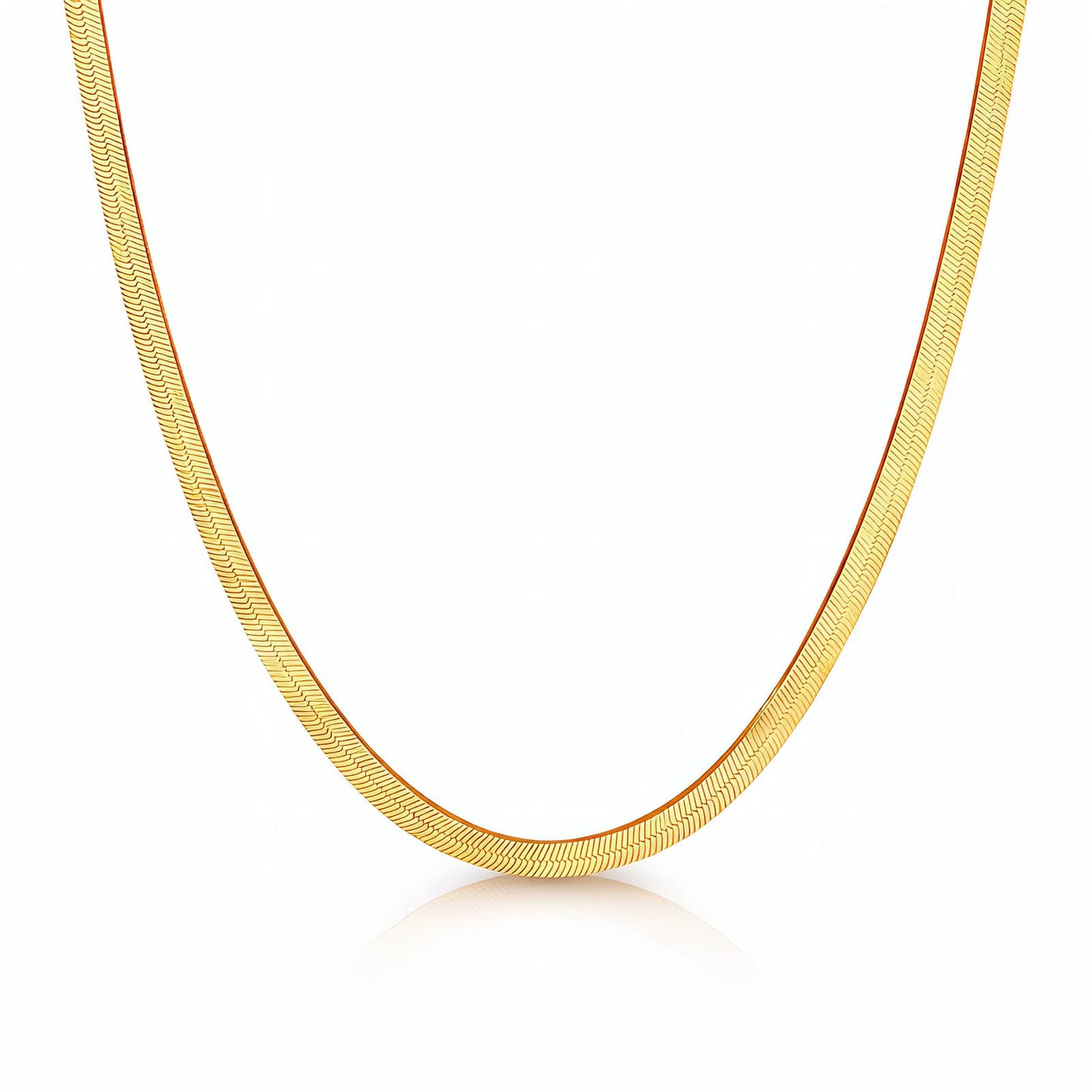 Herringbone Gold chain necklace on a white background