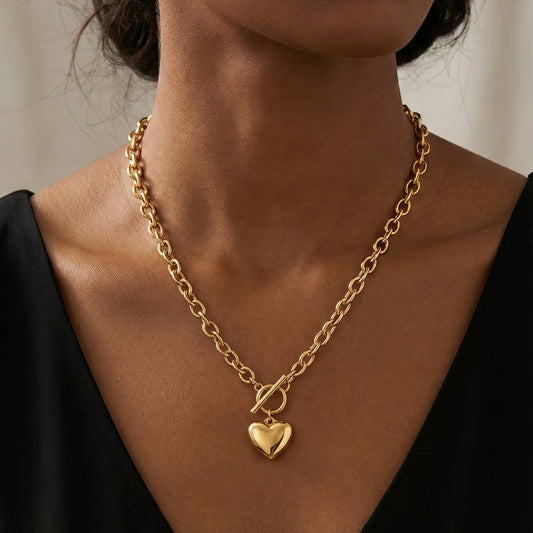 Puffy Heart Necklace - Waterproof Gold Jewelry