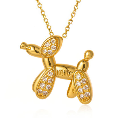 A minimal waterproof good jewelry necklace with a balloon dog pendant with cubic zirconia 