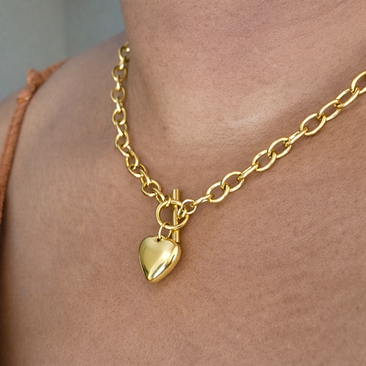 Puffy Heart Necklace - Waterproof Gold Jewelry