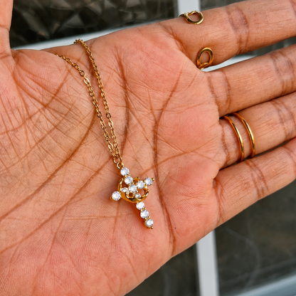 Cross & Crown Necklace - Waterproof Gold Jewelry