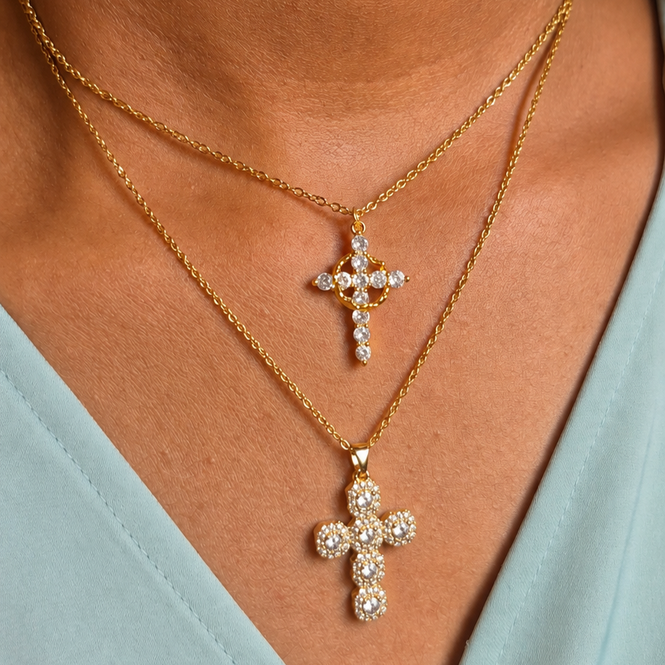 Cross & Crown Necklace - Waterproof Jewelry