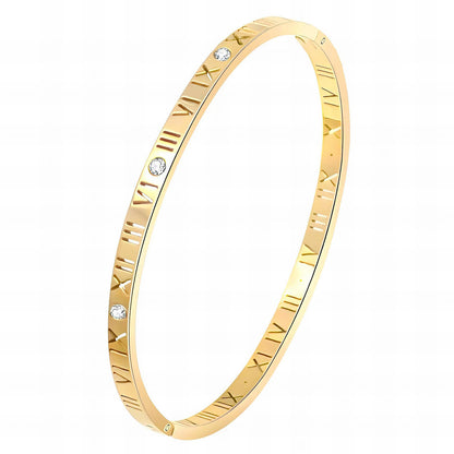 Roman Numeral Bangle with Cubic zirconia on with background 