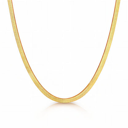Herringbone Gold chain necklace on a white background